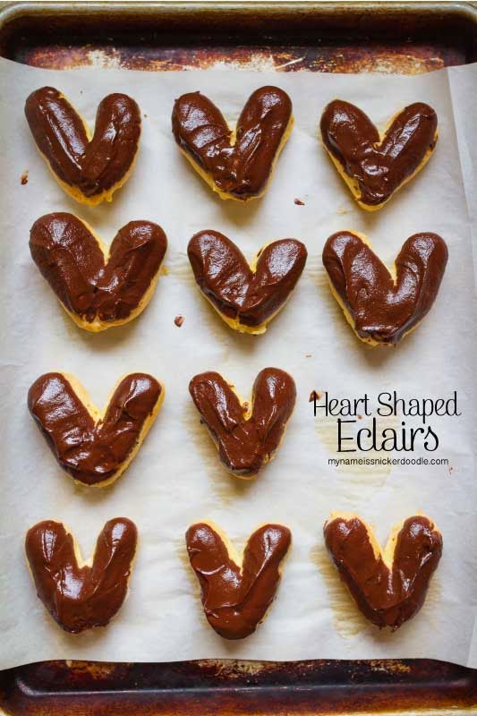 This classic eclair recipe is transformed into adorable hearts!  The perfect romantic dessert for Valentine's Day!  |  My Name Is Snickerdoodle