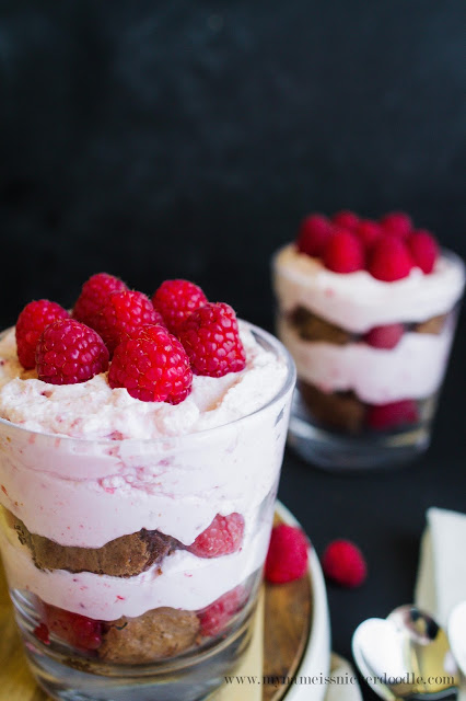 Raspberry Cream and Brownie Trifles for Two! Perfect for a romantic dessert! | mynameissnickerdoodle.com