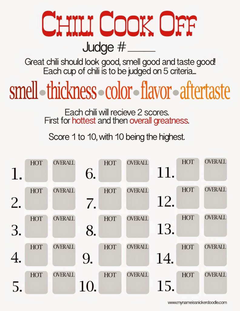 The perfect Chili Cook Off Score Sheet | My Name Is Snickerdoodle