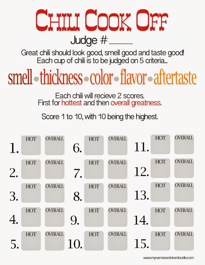 Cook Off Judging Sheet Template