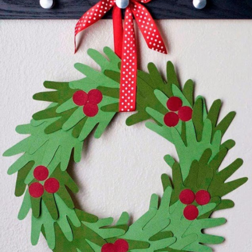 Kids Hand Print Christmas Wreath | Craft By My Name Is Snickerdoodle