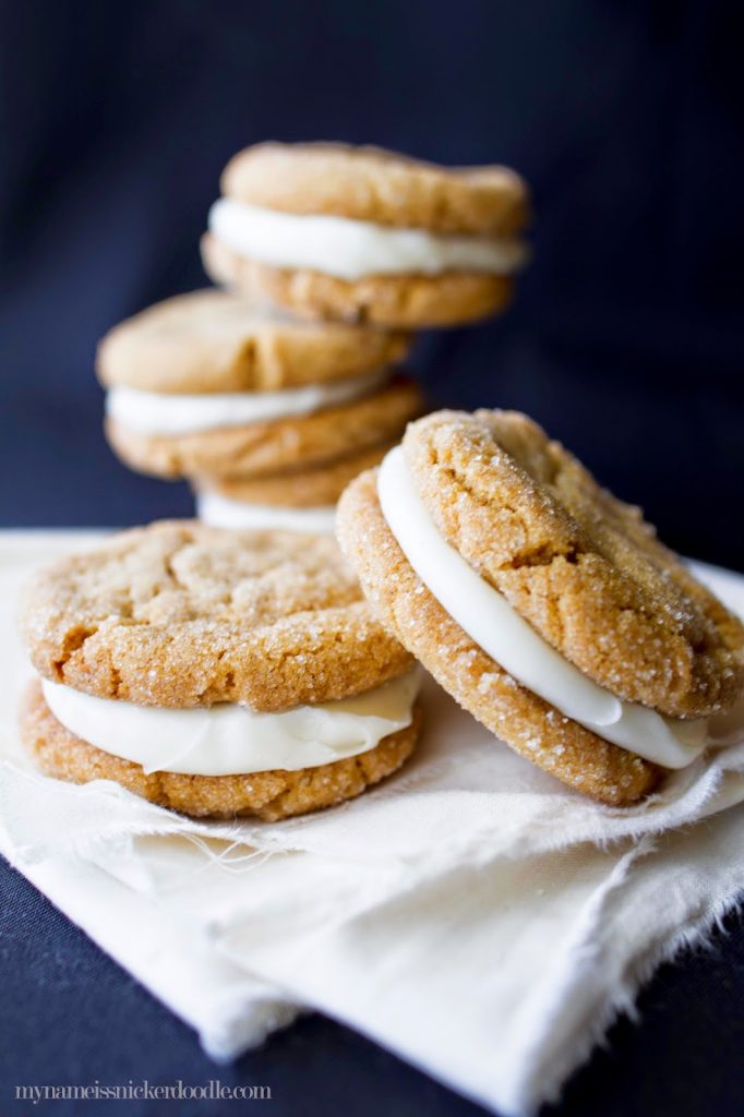Ginger Sandwich Cookies with a Cream Cheese Frosting for a filling.  So soft, chewy and completely delicious!  |  My Name Is Snickerdoodle  