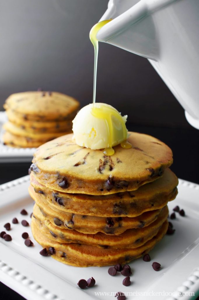 Pumpkin Chocolate Chip Pancakes with an Orange Buttermilk Sauce | My Name Is Snickerdoodle