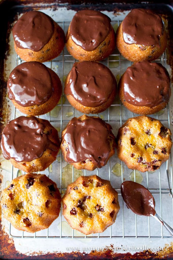 The most perfect mini orange cakes with chocolate chips and chocoalte ganache!  Get the recipe at My Name Is Snickerdoodle.