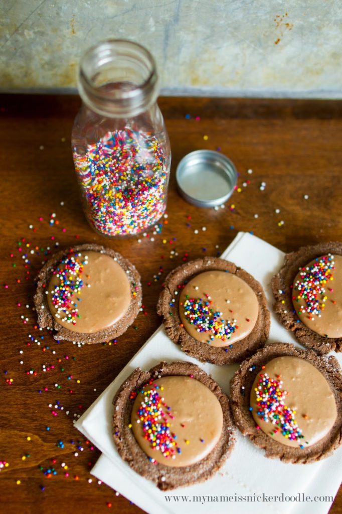 Sprinkles make everything better!  These Chocolate Swig Style Cookies have a delicious chocoalte frosting that make them even better!  |  My Name Is Snickerdoodle