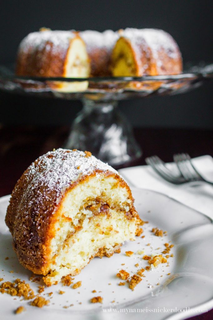 This Cinnamon Sour Cream Bunt Cake is the perfect recipe for dessert, brunch or breakfast!  |  mynameissnickerdoodle.com