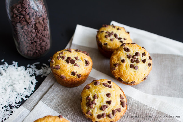 Here is a super easy and yummy recipe for Coconut Chocolate Chip Muffins! | mynameissnickerdoodle.com