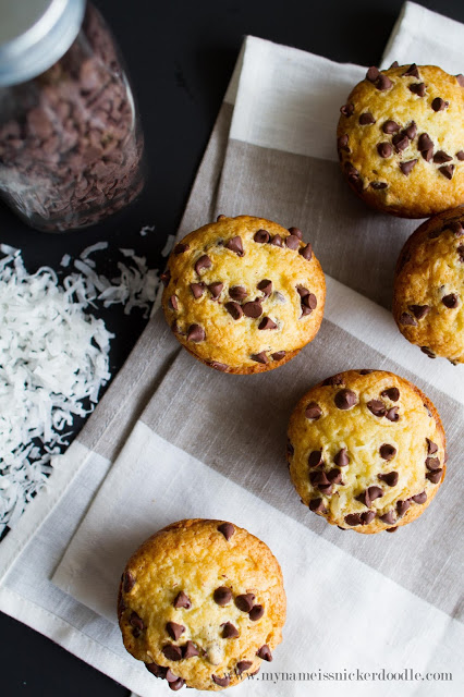 I want to make these yummy Coconut Chocolate Chip Muffins! Perfect for a quick breakfast! | mynameissnickerdoodle.com