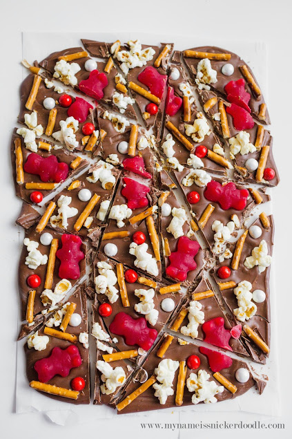 Super fun and yummy chocolate bark with cinnamon bears!!! | mynameissnickerdoodle.com