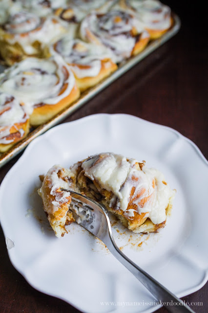 The most delicious and easy Cinnamon Roll recipe! Just the right amount of cinnamon, sugar and frosting! | mynameissnickerdoodle.com