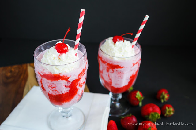A cool and refreshing recipe for Strawberry Bliss! Very similiar to Bahama Buck's! Super yummy and sweet with strawberries. | mynameissnickerdoodle.com