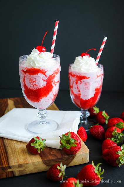 A cool and refreshing recipe for Strawberry Bliss! Very similiar to Bahama Buck's! Super yummy and sweet with strawberries. | mynameissnickerdoodle.com