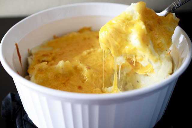 Cheddar Topped Parmesan Garlic Mashed Potatoes | My Name Is Snickerdoodle