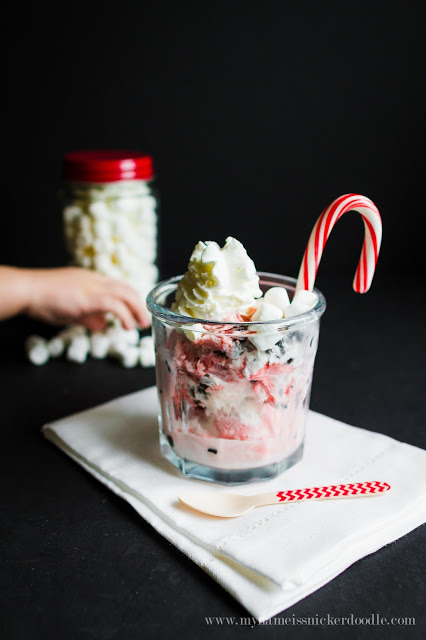 You can still induldge on the holidays with a frozen hot chocolate made with peppermint ice cream! Toss some marshmallows on top and of course whipped cream! | My Name Is Snickerdoodle