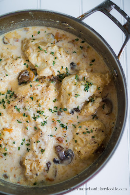 Oh, this is such comfort food! This one pot Chicken and Mushrooms is absolutely cream, savory and practically perfect! Wonderful over rice, mashed potatoes or pasta. Find the recipe at mynameissnickerdoodle.com