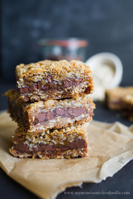 Chocolate Caramel Oat Bars Recipe. So chocolately, gooey and absolutely the best! | mynameissnickerdoodle.com