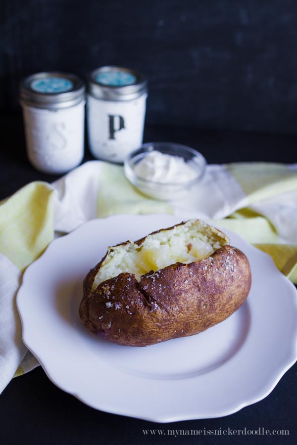 Here is a fool proof method on how to cook the PERFECT baked potato every time! Super crispy skin and a tender inside.| mynameissnickerdoodle.com