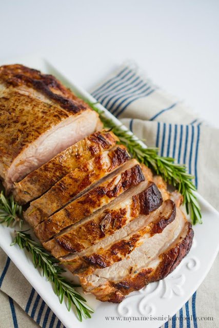 Such a great Sunday Dinner idea! Garlic Rosemary Pork Loin. Get the recipe at mynameissnickerdoodle.com