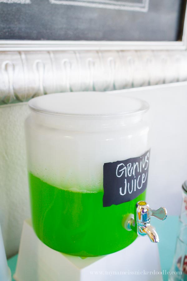 Genius Juice! Perfect a fun science themed birthday party! mynameissnickerdoodle.com