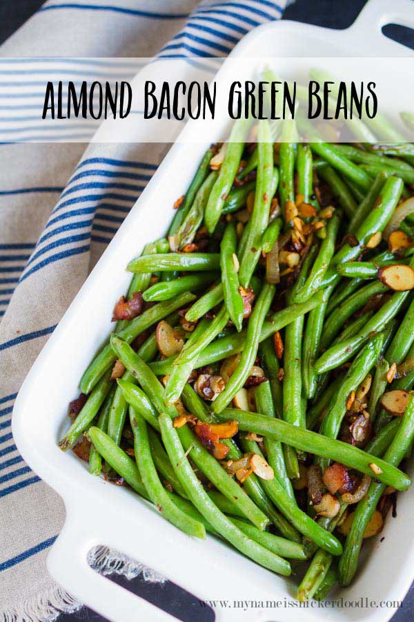 These Almond Bacon Green Beans are absolutely yummy! The recipe is super simple and just adds another fun side dish to your recipe box! | mynameissnickerdoodle.com