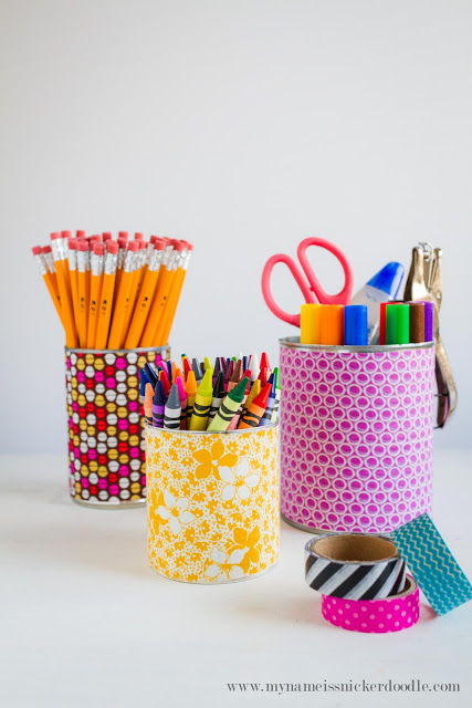 Here's and easy and inexpensive way to stay organized! Fabric covered canisters are simply adorable and can be made in minutes! | mynmameissnickerdoodle.com