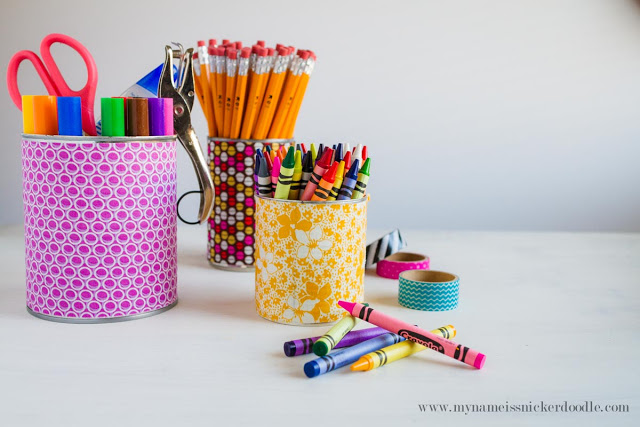 Here's and easy and inexpensive way to stay organized! Fabric covered canisters are simply adorable and can be made in minutes! | mynmameissnickerdoodle.com