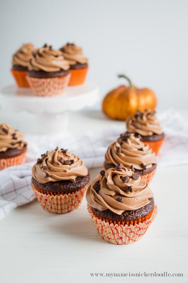 Chocolate Pumpkin Cupcakes with Nutella Buttercream Frosting! A recipe that will be a favorite for years! | mynameissnickerdoodle.com 