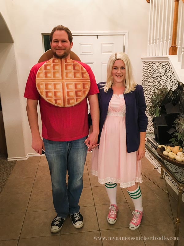 Perfect couples costume for Halloween! Eleven from Stranger Things and a Waffle! Hilarious! | mynameissnickerdoodle.com