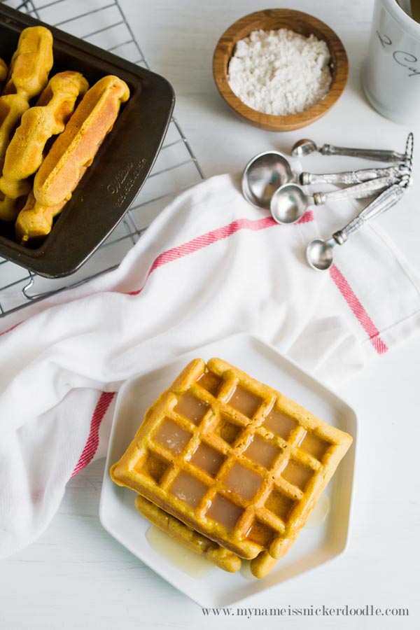 Perfect Pumpkin Waffles complete with a Cinnamon Syrup! A wonderful breakfast for the fall! | mynameissnickerdoodle.com