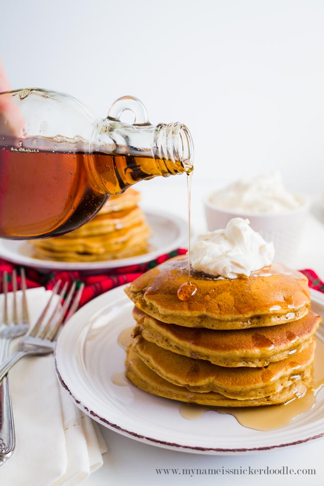 Gingerbread Pancakes With Whipped Cream And Syrup