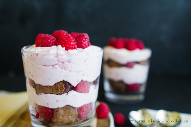 Raspberry Cream and Brownie Trifles for Two! Perfect for a romantic dessert! | mynameissnickerdoodle.com