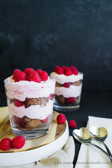 Raspberry Cream and Brownie Trifles for Two! Perfect for a romantic dessert! | mynameissnickerdoodle.com