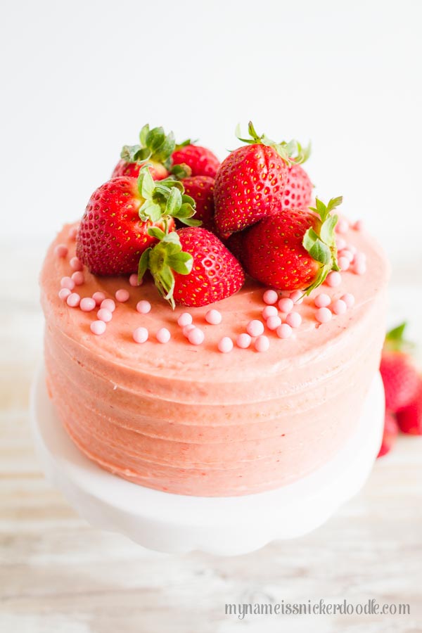 An easy and delicious recipe for Strawberry Butter Cream Frosting using fresh strawberries! | mynameissnickerdoodle.com