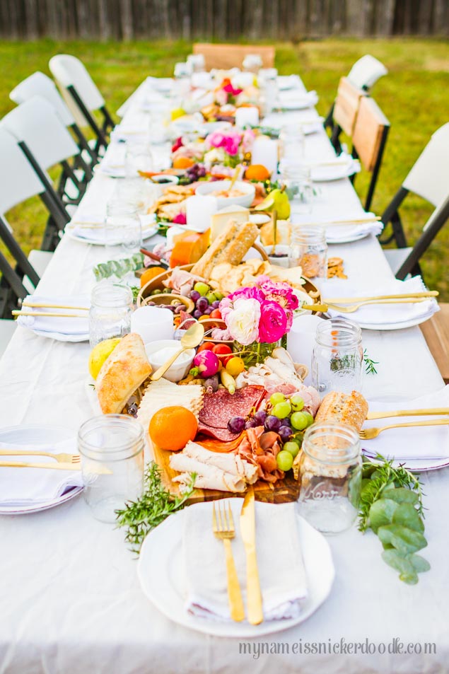 The ultimate Charcuterie Spread! A beautiful outdoor backyard party! | mynameissnickerdoodle.com
