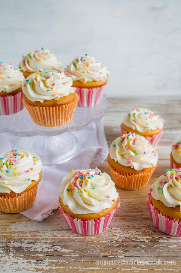 A easy and sweet recipe for Vanilla Cupcakes with Vanilla Butter Cream Frosting! | mynameissnickerdoodle.com