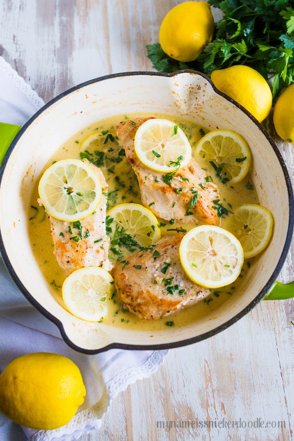 One Pan Creamy Garlic Lemon Chicken. Makes for a wonderful weeknight meal with super easy clean up! | mynameissnickerdoodle.com