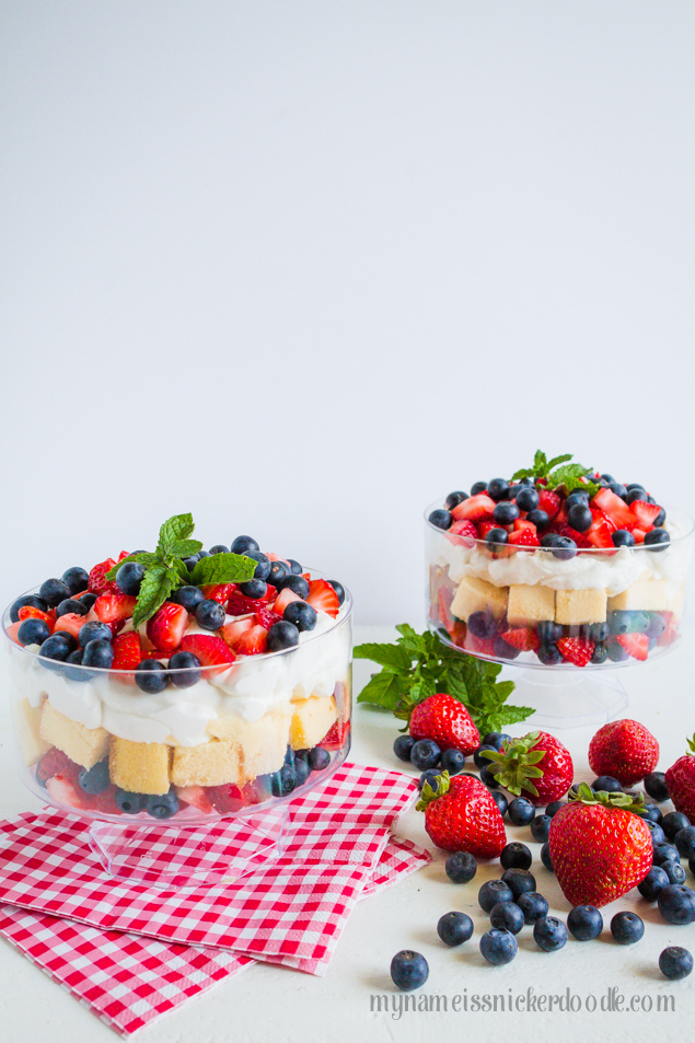 Patriotic Fruit Trifle. A perfect dessert recipe for the 4th of July! | mynameissnickerdoodle.com